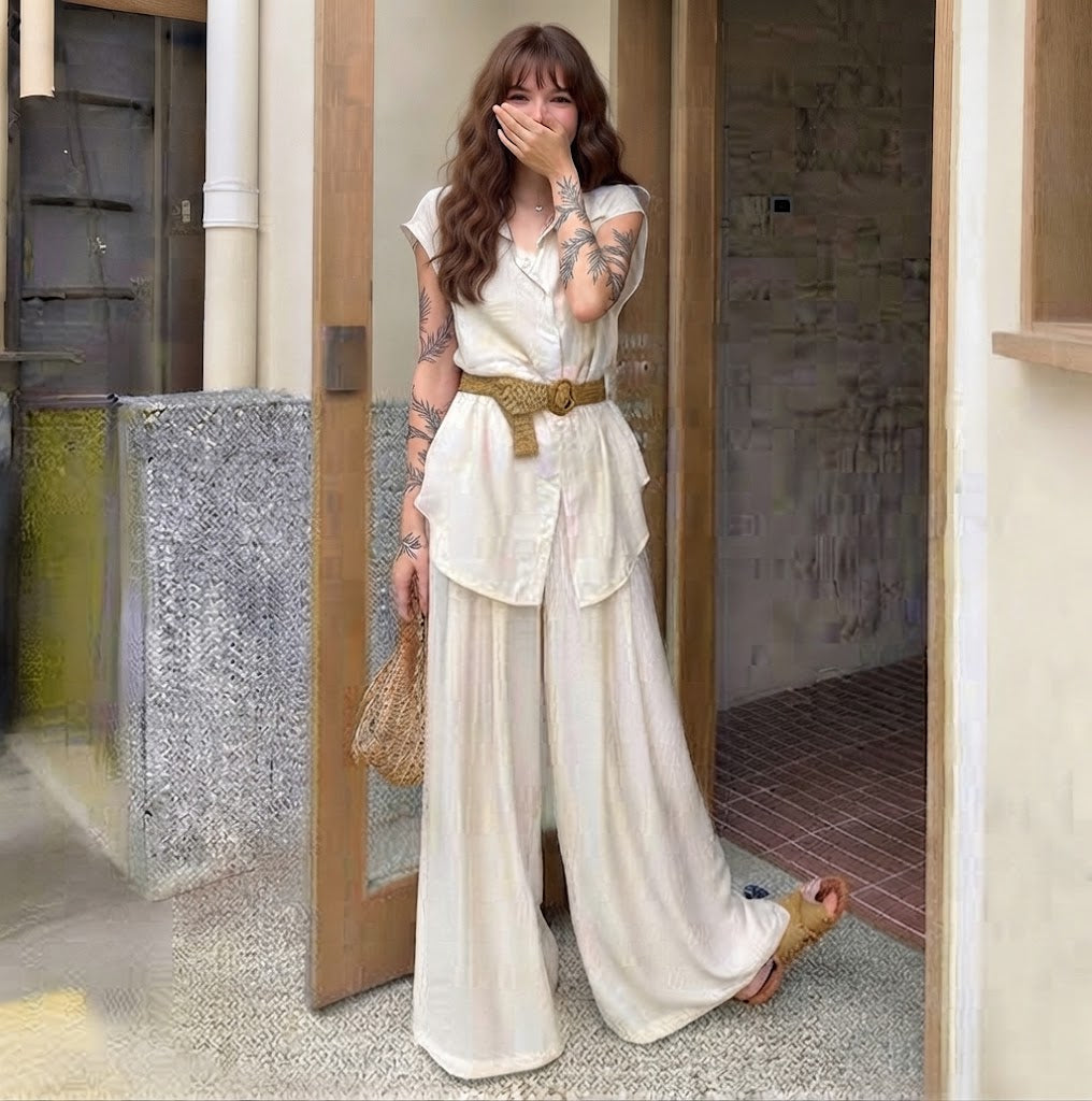 Ensemble Chic "Old Money" 2 Pièces – Haut et Pantalon Large