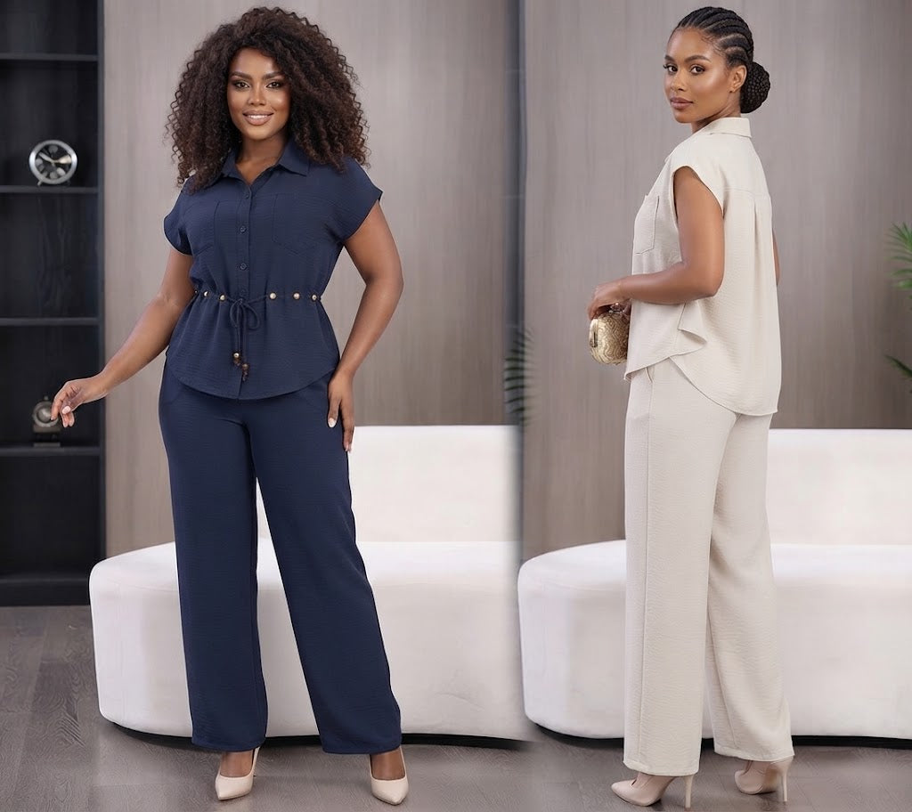 Ensemble Chic Été 2 Pièces – Haut sans Manches et Pantalon Large